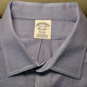 Brooks Brothers Regent Non Iron Supima Cotton Dress Shirt Blue Gingham 17 1/2 35